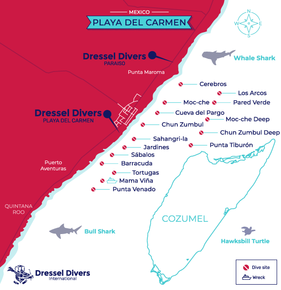 playa del carmen dive sites map