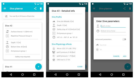Scuba diving app - Marine Dive Planner