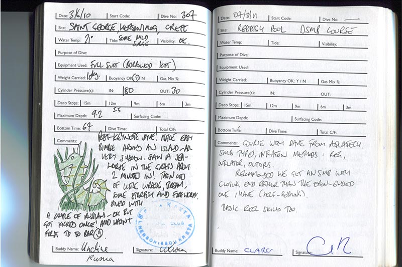 diving logbook - diario de buceo con dibujos