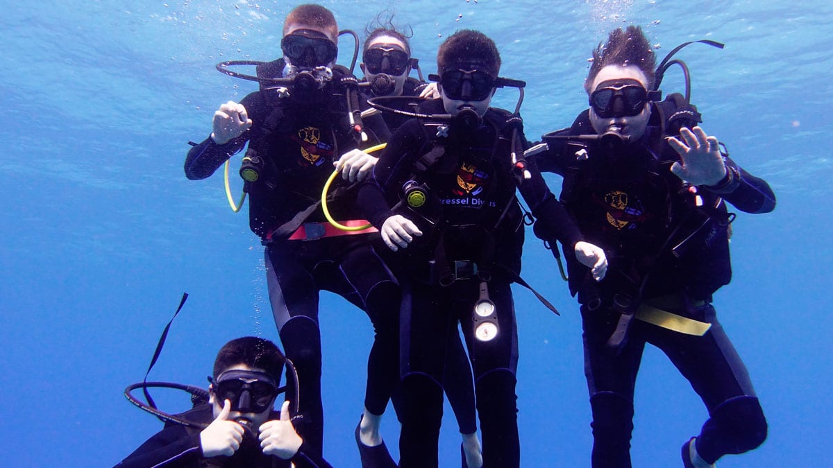 family diving in the caribbean - all together now