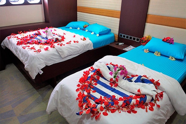 maldives liveaboard diving - LOWER DECK DOUBLE AND 1 SINGLE BED CABIN